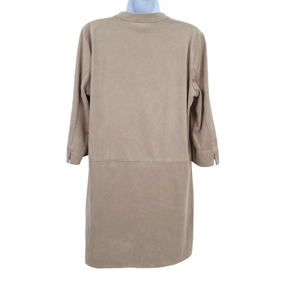 Conrad C Collection Womens Tunic Top Faux Suede Size 10 Taupe Pockets V-Neck - Picture 2 of 12